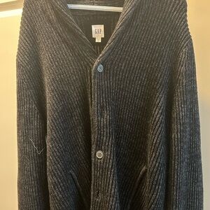 GAP Men's Charcoal Ribbed Shawl Collar Cardigan